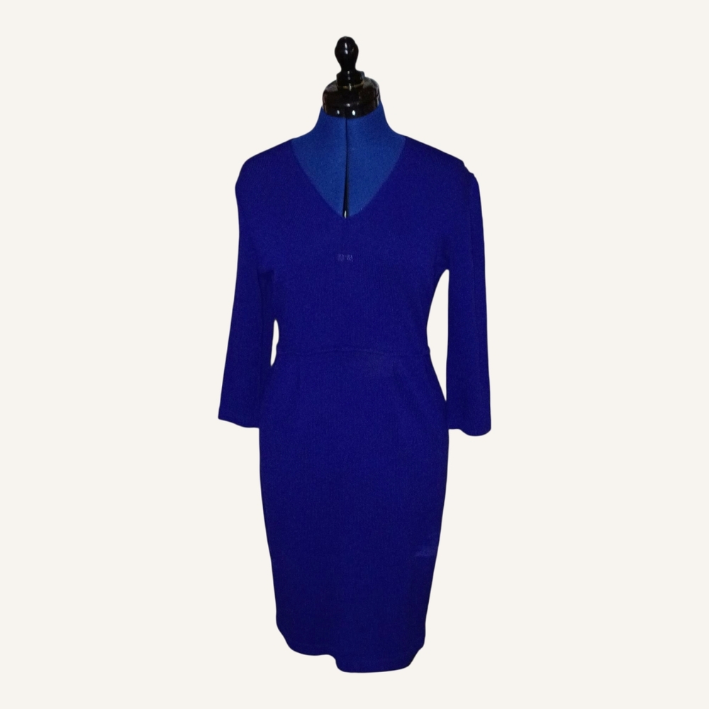 Wool Blend Knite Royal Blue Dress  Anne Pendersen Size Medium